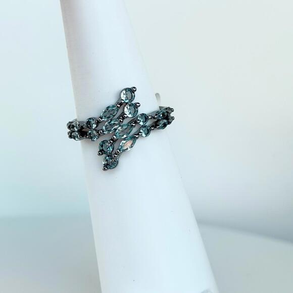 Bomb Party March Ring Sz 9 RG42432 "Glimmer Of Glamorous" Aquamarine on Hematite - Picture 3 of 9